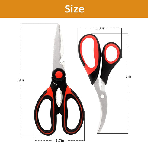 Kitchen Shears Set of 2, Heavy Duty Kitchen Scissors Seafood Scissors, Stainless Steel Sharp Food Cooking Scissors for Meat, Bones, Fish, Poultry, Vegetables, Chicken, Dishwasher Safe by YEVEETTE