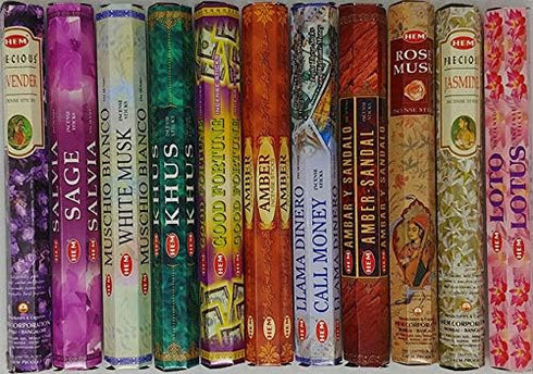 Hem Incense, 12 Box Best Variety Pack, 240 Sticks, 45+min Burn