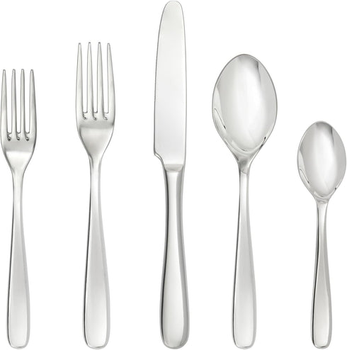 Fortessa Grand City 18/10 Stainless Steel Flatware, 5 Piece Place Setting, Service for 1, Silver