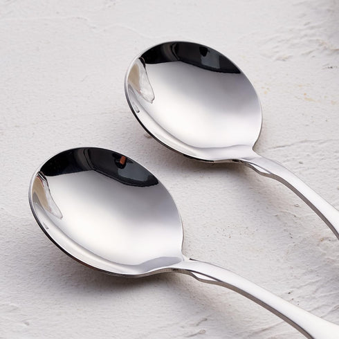 Soup Spoons Set of 6, Stainless Steel 6.1” Heavy Duty Round Dinner Spoon Cutlery, Metal Table Spoon Silverware