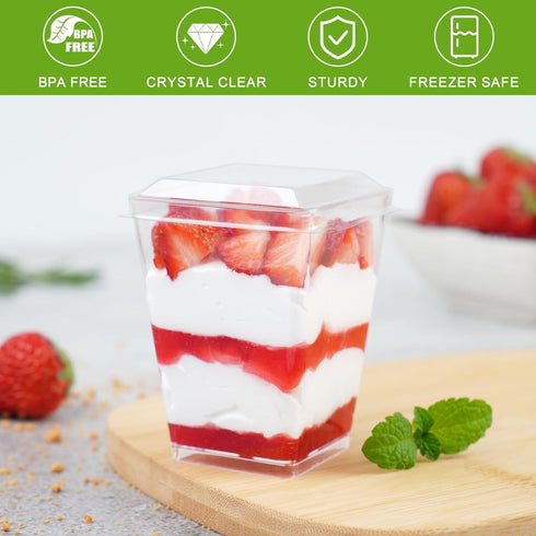 5 oz 75 25, Zezzxu Plastic Dessert Cups with Lids and Spoons Pcs Serves Banana Pudding Cups with Lids Mini Dessert