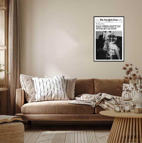 Generic 16x24in Retro Black and White Canvas Wall Art Funny Magazine Cover Newspaper Poster Vintage Disco Ball Bar Cart