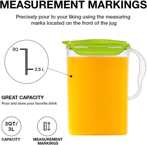 LocknLock Aqua Fridge Door Water Jug with Handle, BPA Free Plastic Pitcher, 3 Quarts, Green