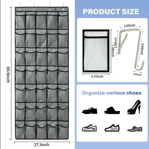 Teikou 35Large 4 Pockets Over The Door Shoe Organizer, Mesh Pockets Shoe Holder Rack, Capacity hanging shoe
