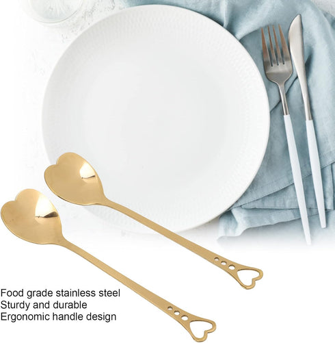 2Pcs Coffee Dessert Spoon, Heart Shaped Design Metal Stirring Spoon for Tea Dessert Drinks Ice Cream (Gold)