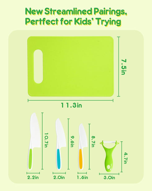 Kids Knife Set, 5 Pieces Montessori Kitchen Tools for Toddlers' Real Cooking, Kids Safe Kitchen Cooking and Baking Knife Set with Peeler, Cutting Board for Sandwich Bread Vegetable Fruit Present