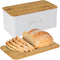 Culinary Couture White Bread Box for Kitchen Countertop with Bamboo Lid -
