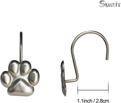 Sunlit Fashion Design Cute Paw Print Polished Shower Curtain Hooks for Dog, Cat, and Bear, Rust Proof Oil Rubbed Metal