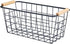 Black Metal Hanging Baskets with Handle, Wire Wall Storage Organizer with Hooks, 2-Pack Adhesive Baskets for Kitchen,