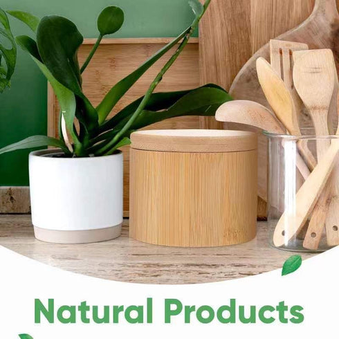 karmiero 360 Countertop 6OZ Salt Cellar, Bamboo Salt Container with Lid, Solid Salt Box Holder with Swivel Lid