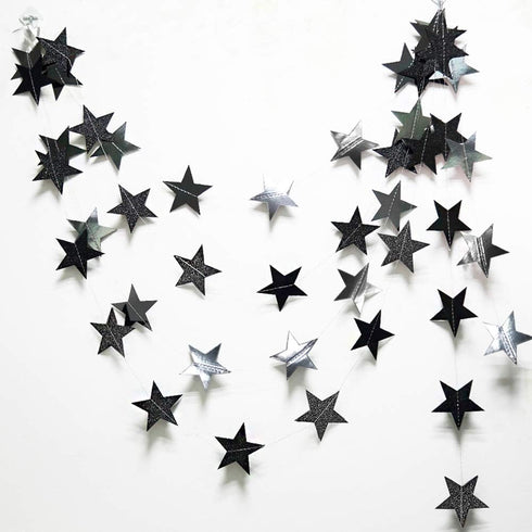 Cheerland Black Silver Moon Decoration - Star and Gothic Summerween Decor Garland for Birthday and Halloween