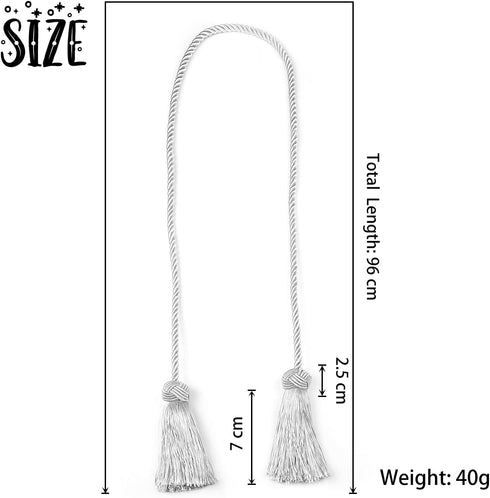 BEL AVENIR 4 Pack Handmade Curtain Tiebacks, Decorative Holdbacks with Tassel (Silver)