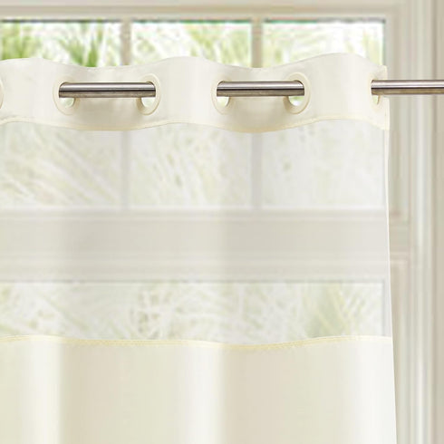River Dream Beige Fabric Shower Curtain or Liner with Sheer Window, No Snap in Liner Needed,Machine Washable,71 x 74 inches