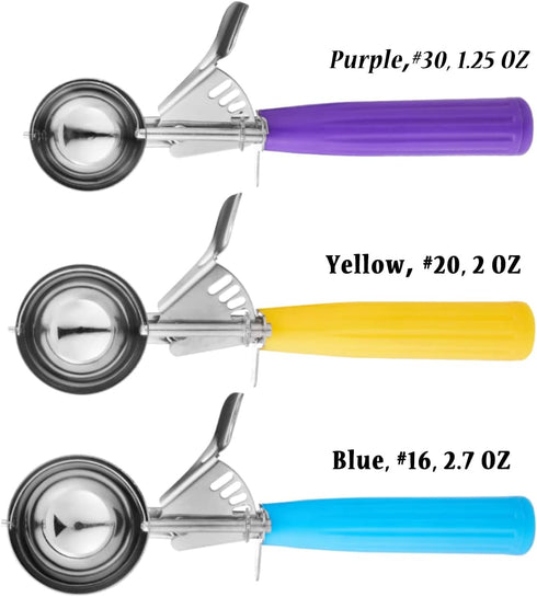 Ice Cream Scoop Set - 3 PCS Cookie, Muffin, Cupcake Scoops - #16 (2.7 oz), #20 (2 oz), #30 (1.25 oz) for Ice Cream,