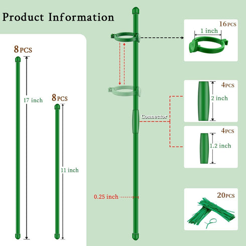 17inch &11inch 16Pcs 20 Plant Stakes SupKing Adjustable Length Plant Support Stake Orchid Stick with Clips for Indoor