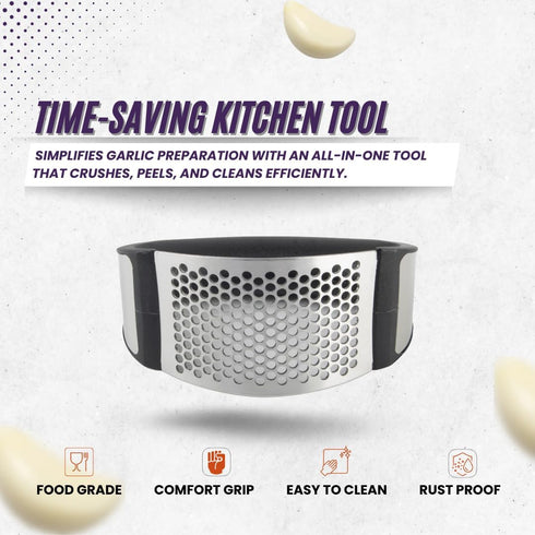 Set- Garlic Press Rocker Premium Garlic Crusher- Innovative & Fast Garlic mincer- Peeler and Scraper Included