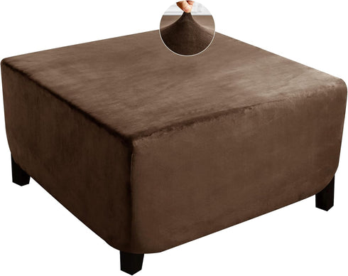 Stretch Velvet Square Ottoman Cover 35-40" Brown Footstool Slipcover for Living Room