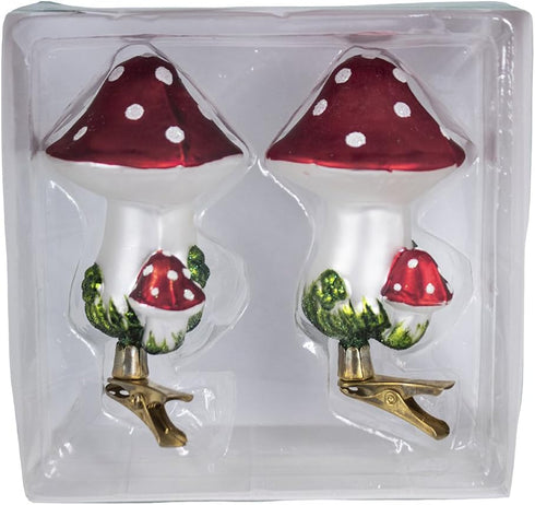 Kurt Adler 2-Piece Glass Clip-On Mushroom Ornament Set, 4-Inch, Christmas