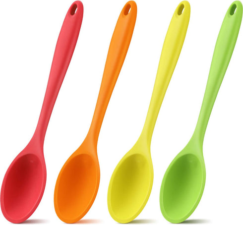 Shappy 4 Pieces Silicone Mixing Spoon Spatula Scrapers for Cooking, 10.6 Inch Heat Resistant Large Non Stick Basting