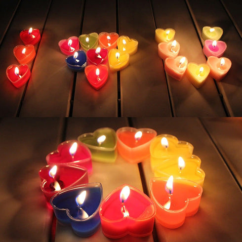 Heart-Shaped Tealight Candles, 12PCS Multicolor Love Romantic Unscented Candle with 100PCS Silk Rose Petals for