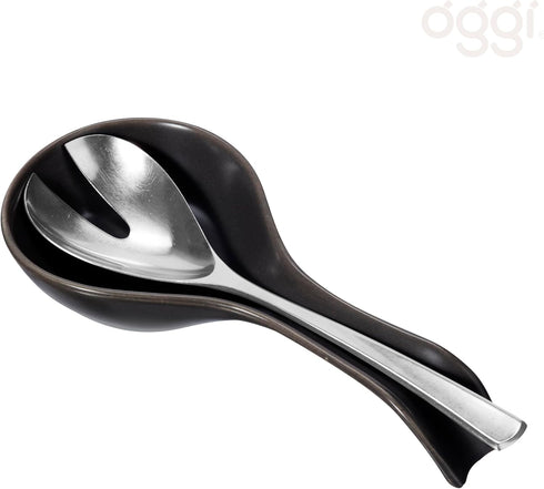OGGI Ceramic Spoon Rest - Spoon Holder for Stove Top & Countertop, Black Kitchen Decor