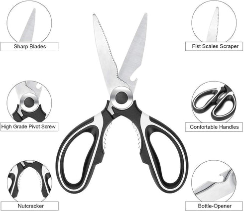 FYSHFLYER Kitchen Shears Multi Purpose Strong Stainless Steel Kitchen Utility Scissors with Cover Poulry,Fish, Meat