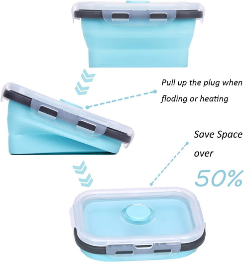 KUON Collapsible Silicone Food Storage Containers, Set of 4 with Airtight Lids, Microwave and Freezer Safe