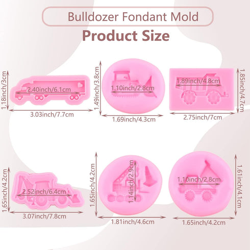 MIYAHOUSE Bulldozer Set 6 Silicone Molds Excavator Fondant Mold Crane Construction Truck Mold For Cake Decorating