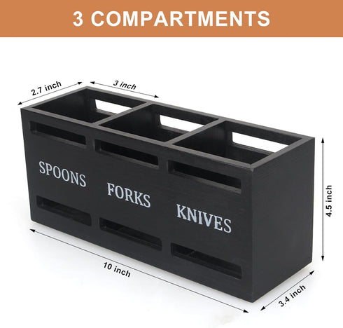 Ayiaren Wooden Silverware Caddies, Flatware Cutlery Holder for Kitchen Utensils, Black Countertop Organizer