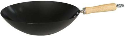 Dexam 12108414 Non-Stick Carbon Steel Wok, 34cm/14-Inch, Black with Wood Helper Handle