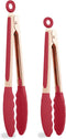 COOK WITH COLOR Stainless Steel Silicone Tipped Kitchen & BBQ Tongs Set, 2 Pc Tongs in Red