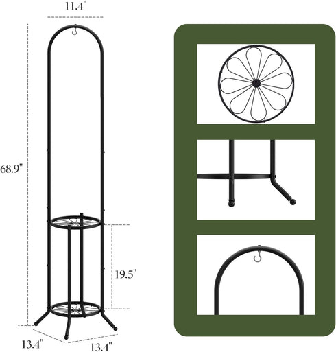 PULIJIAJU 2-tier 3 Hanging Plant Stand Indoor and Outdoor, Space-Saving Iron Plant Shelf, Potted Flower Pot Stand