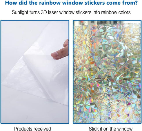 Privacy Film, Rainbow Clings, 3D Decorative Window Vinyl, Stained Glass Decals, Static Cling Window Sticker Removable Non-Adhesive UV Blocking (17.5" x 78.7") by typumpkin