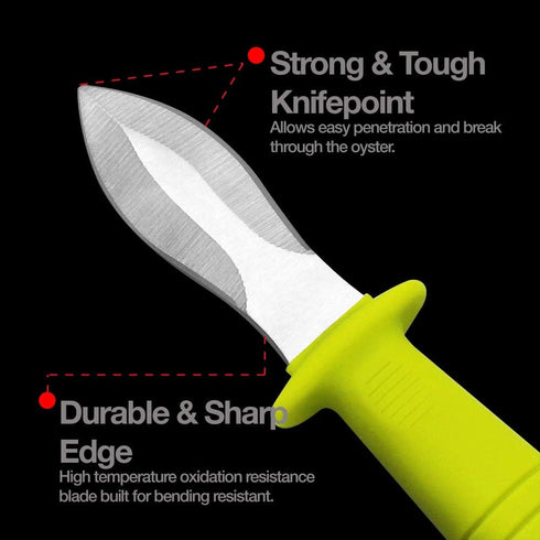 DRAGONFRUITEE Oyster Shucking Knife, Commercial Grade Clam Tool with Ergonomic Grip, Yellow/Silver (1 Count)
