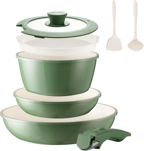 BECIGAR 8PCS Ceramic Cookware,Nonstick Ceramic Pan, Removable Handle Pots and Pans Set,