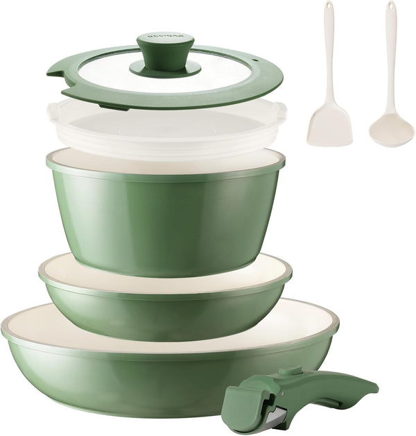 BECIGAR 8PCS Ceramic Cookware,Nonstick Ceramic Pan, Removable Handle Pots and Pans Set,