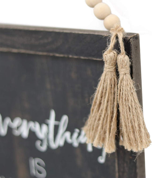 Parisloft Rustic Farmhouse Wood Hanging Decor - Everything Is Figureoutable Framed Wall Sign with Bead String Hanger,