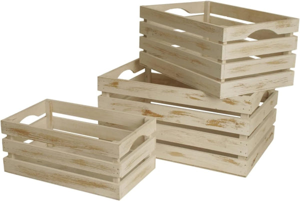 Wald Imports Set of 3 White Washed Wooden Crates for Storage, Decorative Crate Set for Home Decoration