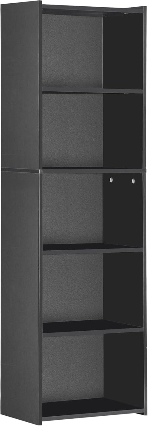 Nouva 5-Shelf Modern Black Bookcase - Stylish Storage Solution for Books, CDs, and More