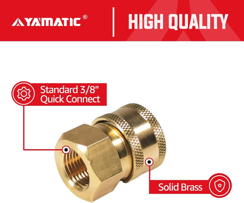 YAMATIC Pressure Washer Quick Connect, 3/8 Inch Brass Female Coupler, 3/8 Quick Connect Fitting, Rated 5000 PSI (2 PCS)