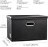 PRANDOM Large Collapsible Storage Bin with Lid, Black Leather Fabric Foldable Box Organizer for Home, 1-Pack.