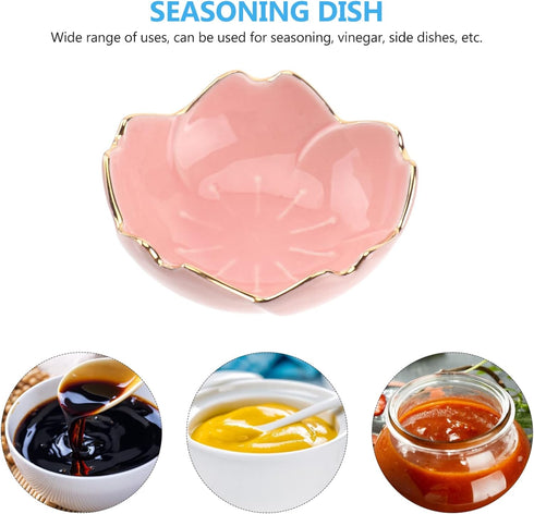 Luxshiny 2pcs Appetizer Dish Bowl Set, Ceramic Gold Rim Bowls, Flower Dipping Plates for Home Kitchen