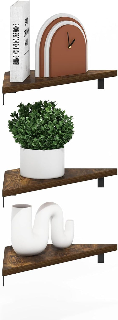 Set 3 Furinno Rossi Triangle Floating Shelves for Wall, of Geometric Corner Shelf, Wall Mounted Shelves for Bathroom