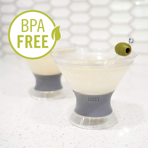 Host Freeze Insulated Martini Cooling Cups, 2 Pack, 9 oz, Plastic Freezer Gel Chiller, Grey