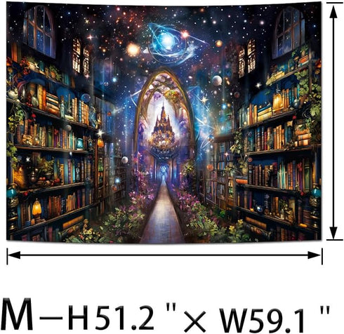 Heynvioo Mysterious Bookshelf Tapestry Galaxy Space Library Tapestry Fantasy Landscape Vintage Aesthetic Tapestries