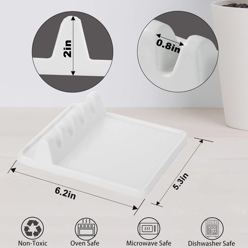 Ceramic Utensil Rest with Drip Pad for Multiple Utensils, Heat-Resistant, Spoon Rest & Spoon Holder for Stove Top, Kitchen Utensil Holder for Spoons, Ladles, Tongs & More (white)