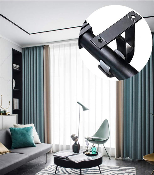 Curtain Rod Brackets 2pcs, Black Curtain Rod Holder for Drapery Rod with Diameter 1-1/8"(28mm) Installed to The Ceiling