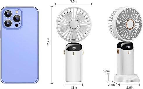 Portable Handheld Fan, Type-C Rechargeable, 4000mAh Battery Operated Fan with LED Display