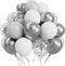 SUWEN 60PCS Metallic Silver Confetti Balloons Set, Latex Helium Chrome Silver Balloons for Party Decorations