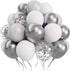 SUWEN 60PCS Metallic Silver Confetti Balloons Set, Latex Helium Chrome Silver Balloons for Party Decorations